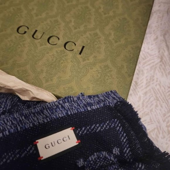 Blue wool GG scarf - Picture 2 of 3